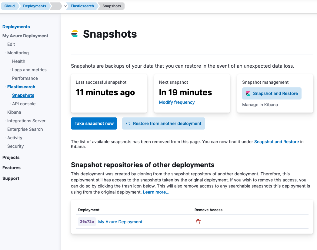 View of the old snapshot repository in the Cloud UI View of the old snapshot repository in the Cloud UI