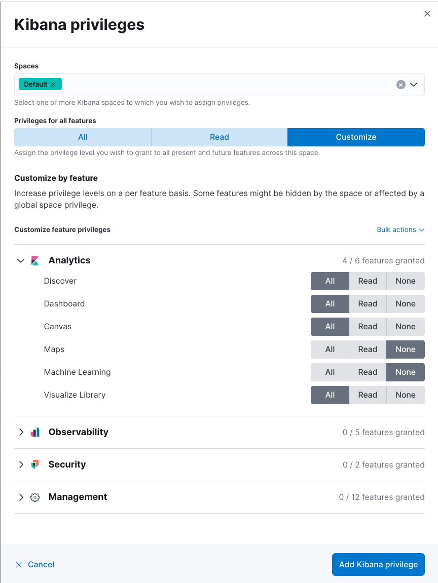 Kibana privileges with Reporting options, Basic license Kibana privileges with Reporting options, Basic license
