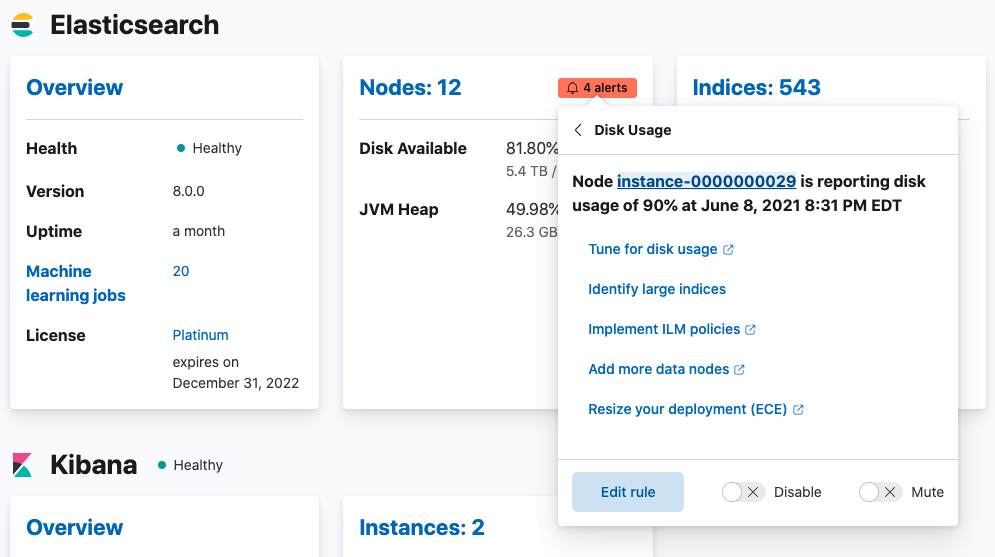 Kibana alerting notifications in Stack Monitoring Kibana alerting notifications in Stack Monitoring