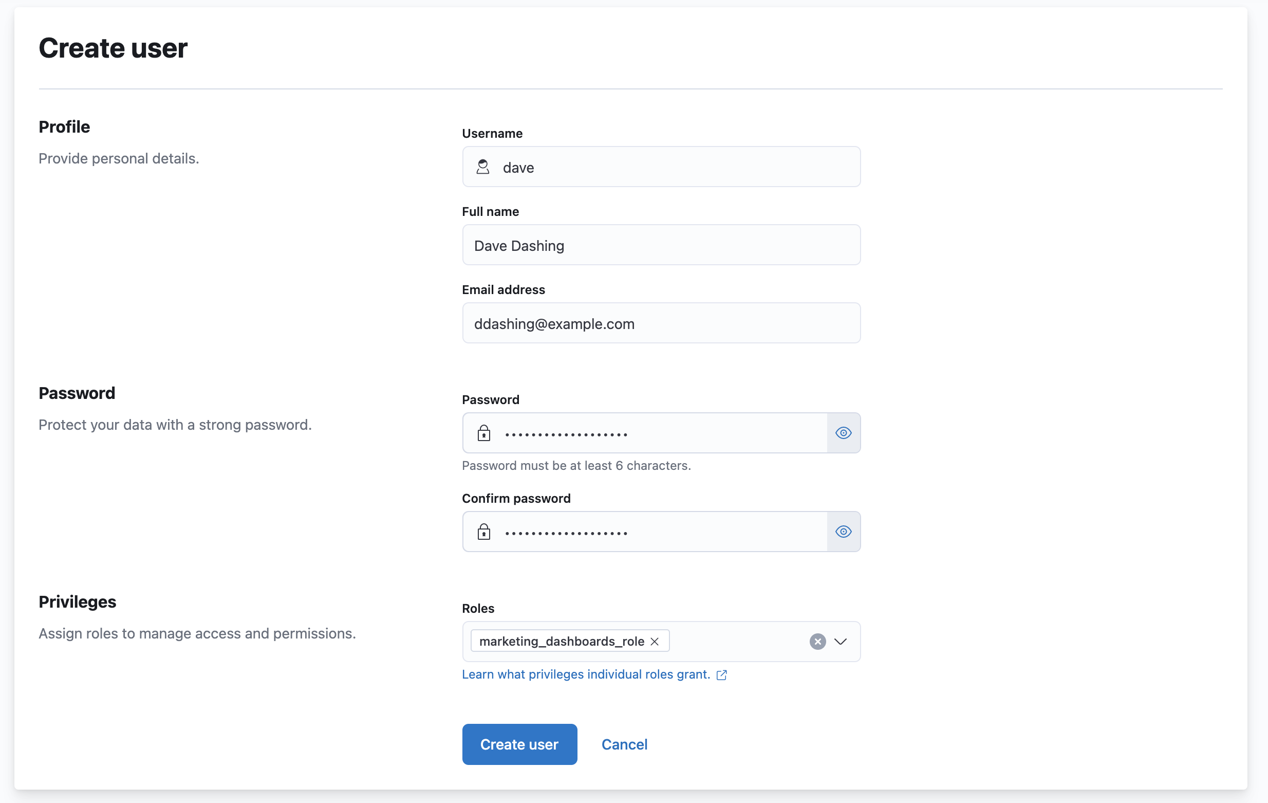 Create user UI Create user UI