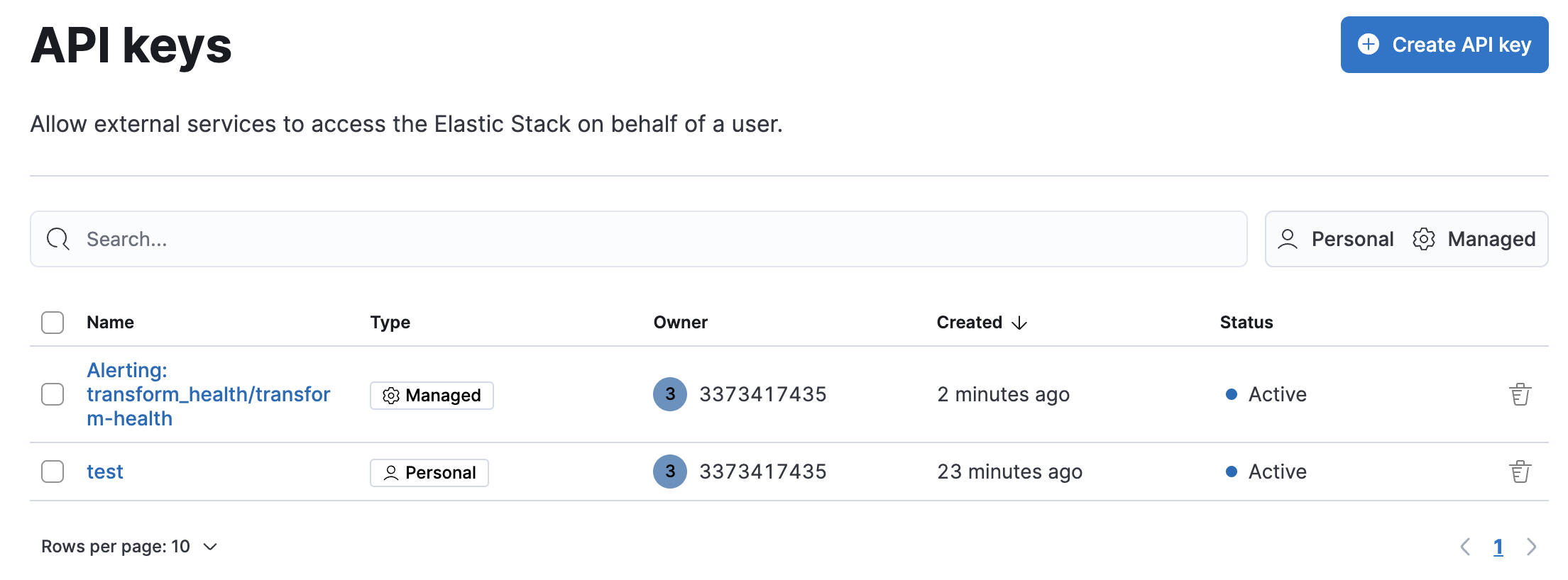 API keys UI API keys UI