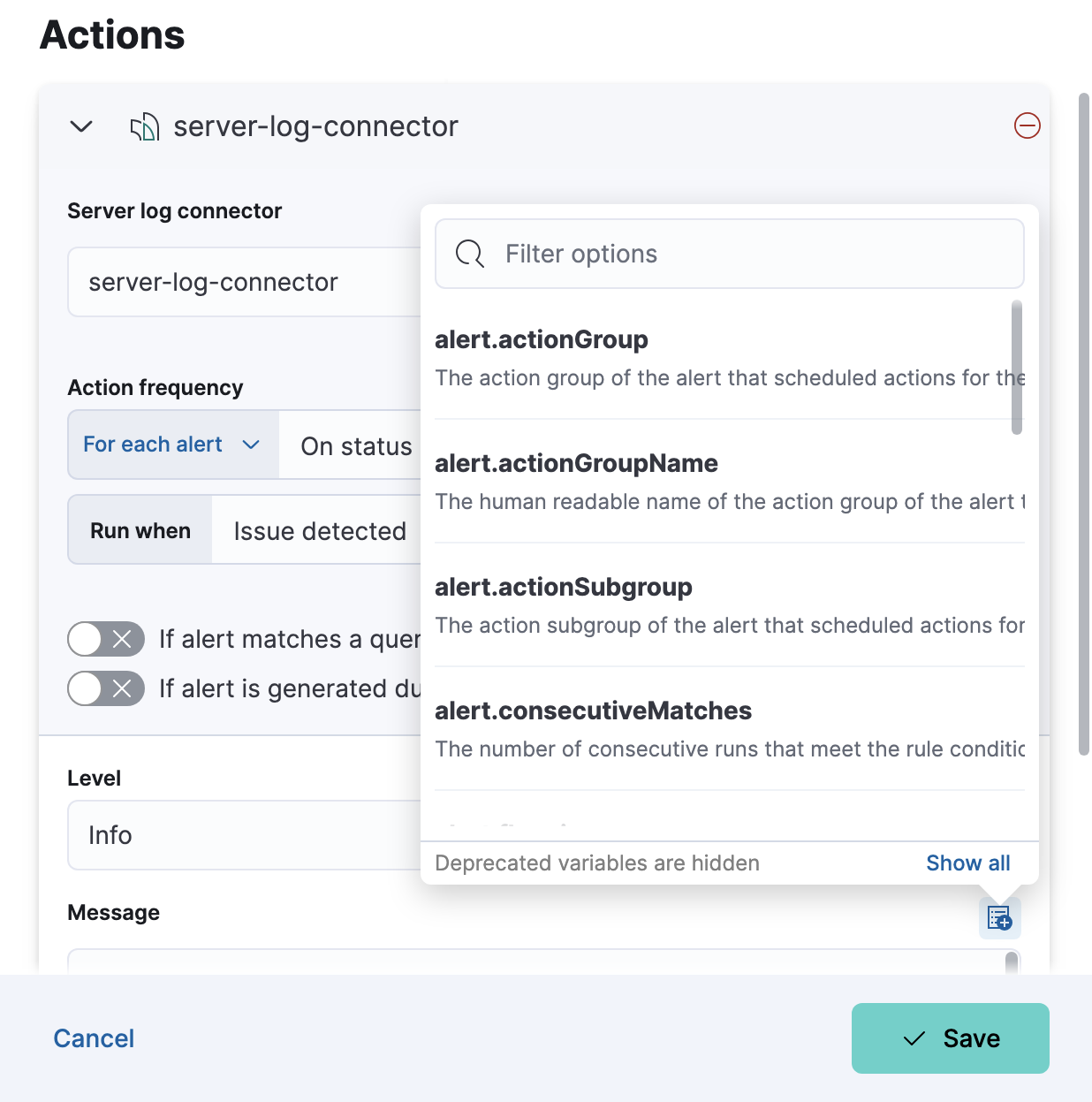 Selecting action variables Selecting action variables
