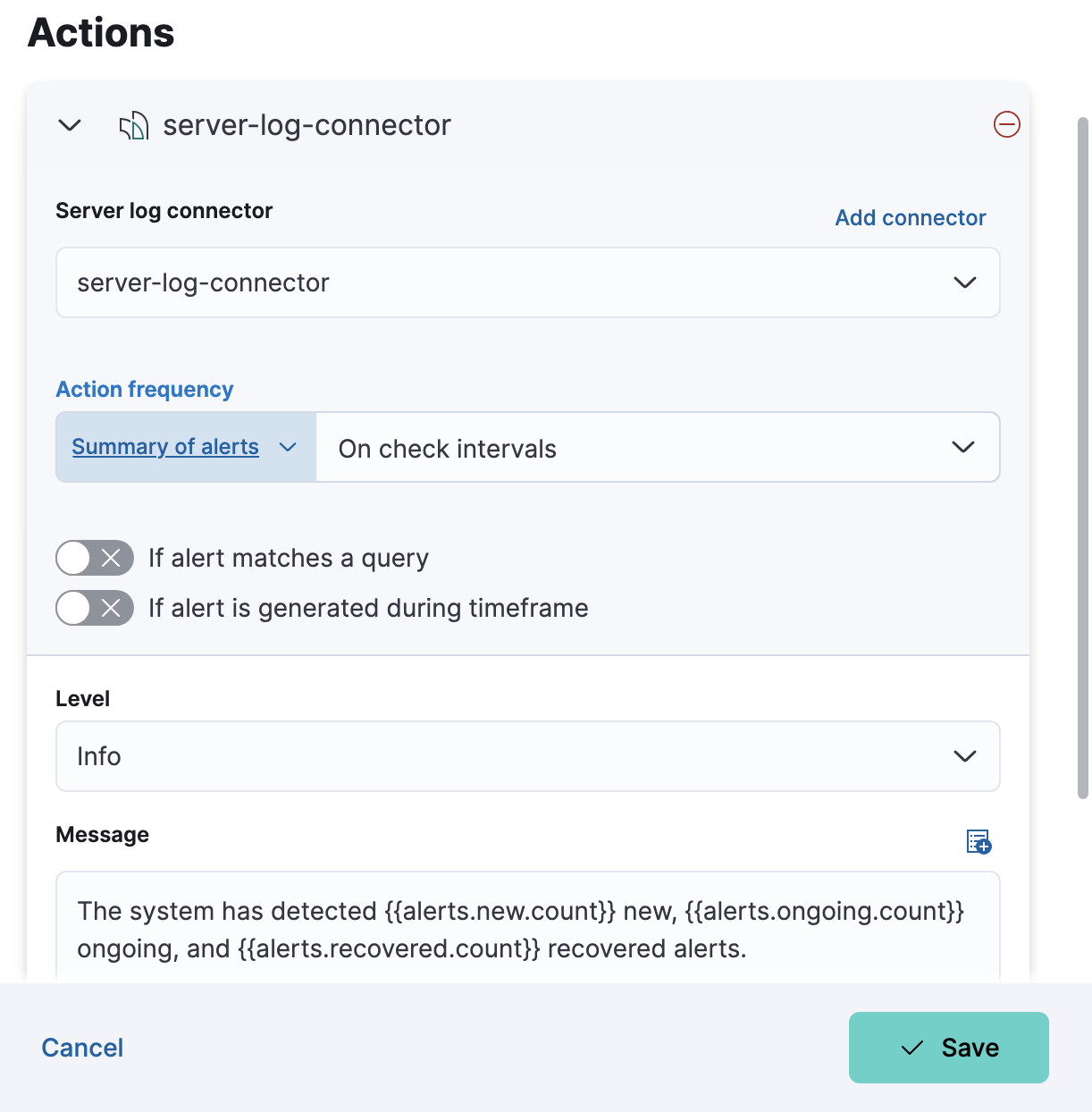 Setting action frequency to summary of alerts Setting action frequency to summary of alerts