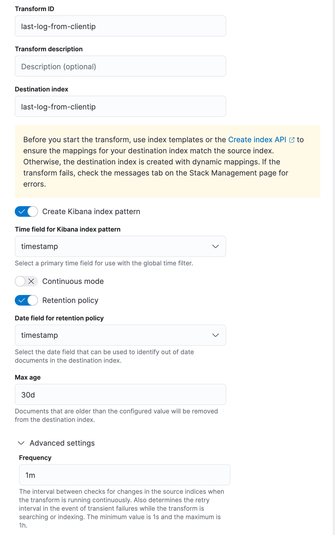 Defining retention policy for transforms in Kibana Defining retention policy for transforms in Kibana