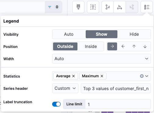 Menu with options to customize the legend of a visualization Menu with options to customize the legend of a visualization