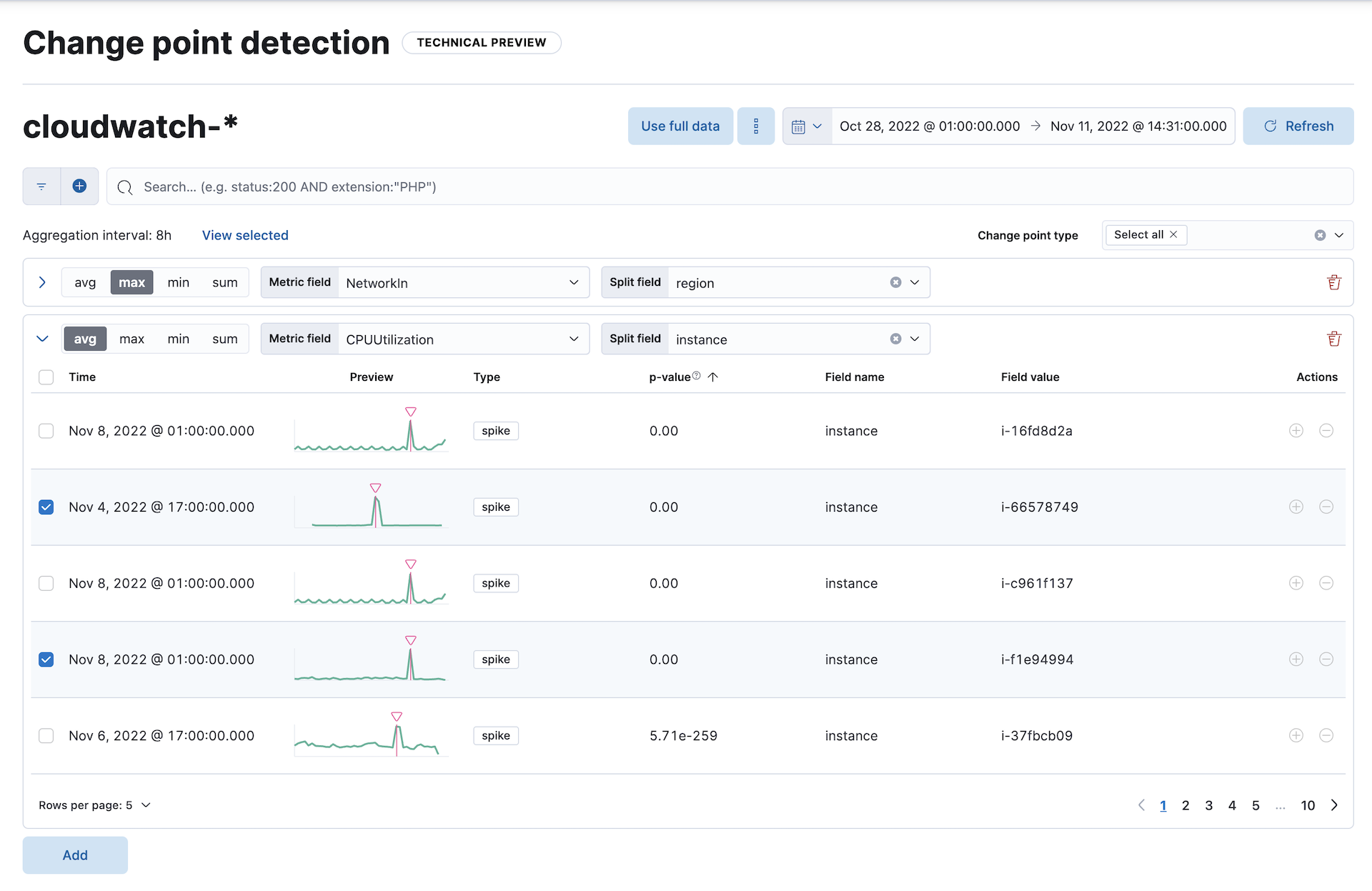 Change point detection UI Change point detection UI