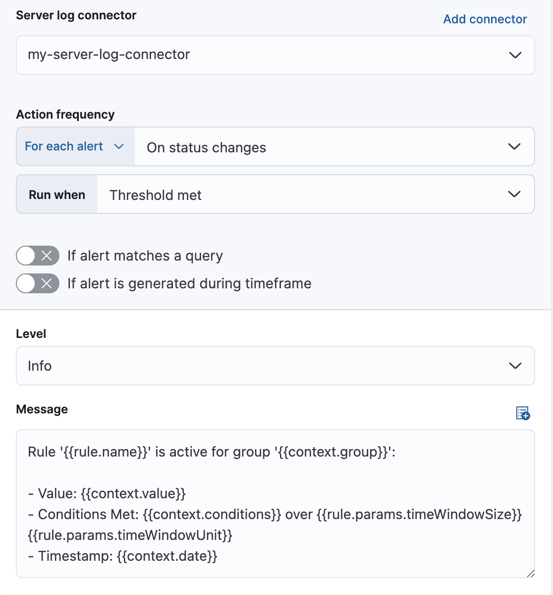 UI for defining an action for each alert UI for defining an action for each alert