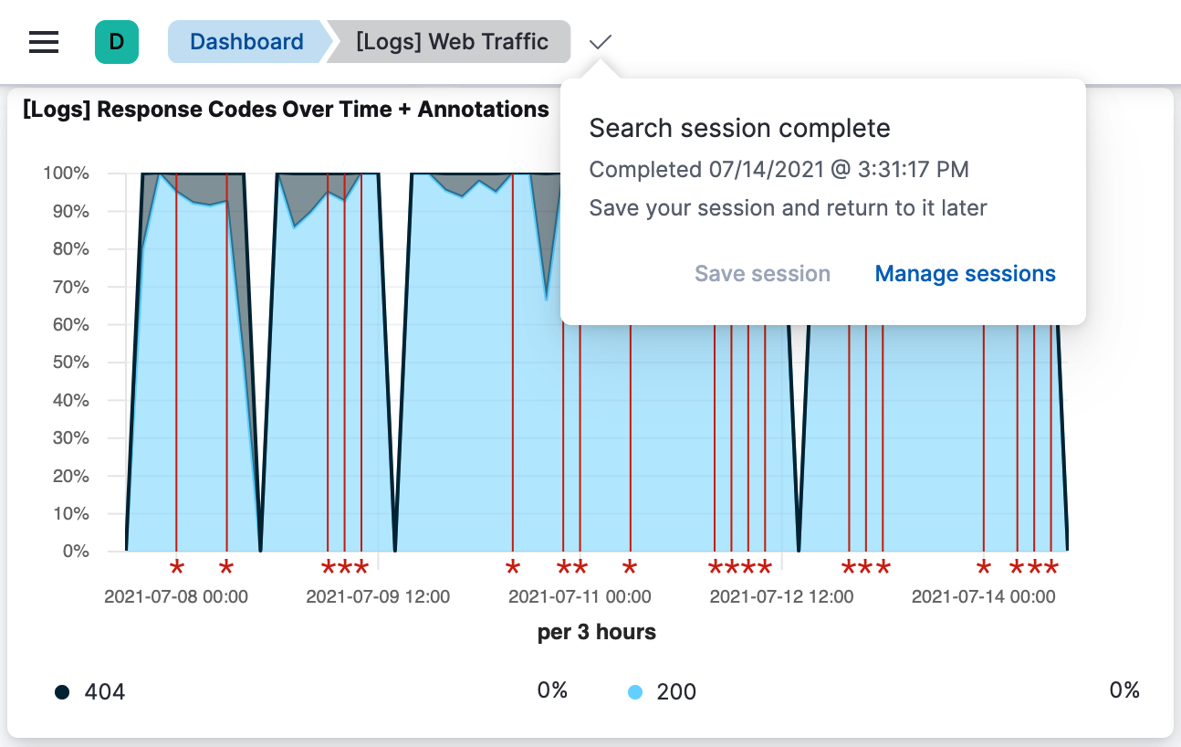 Search Session indicator displaying the current state of the search Search Session indicator displaying the current state of the search