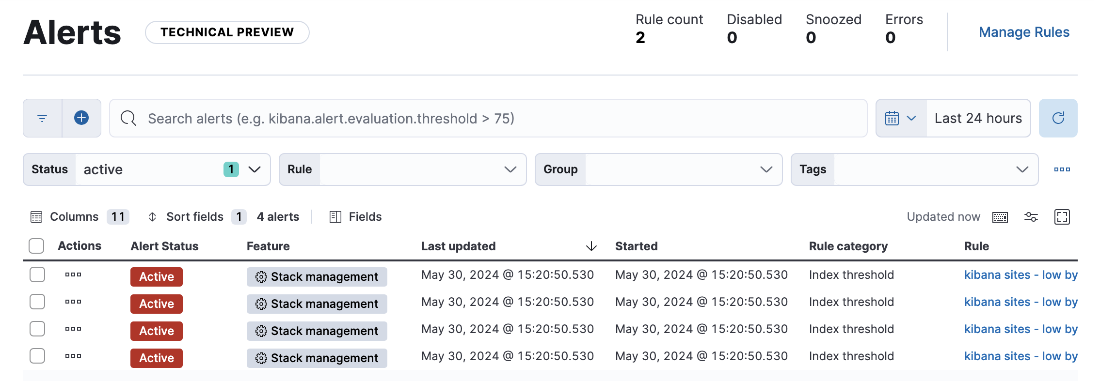 Alerts page with multiple alerts Alerts page with multiple alerts