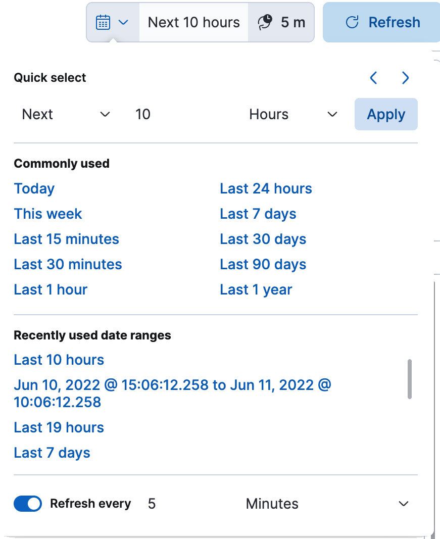 Time filter menu Time filter menu