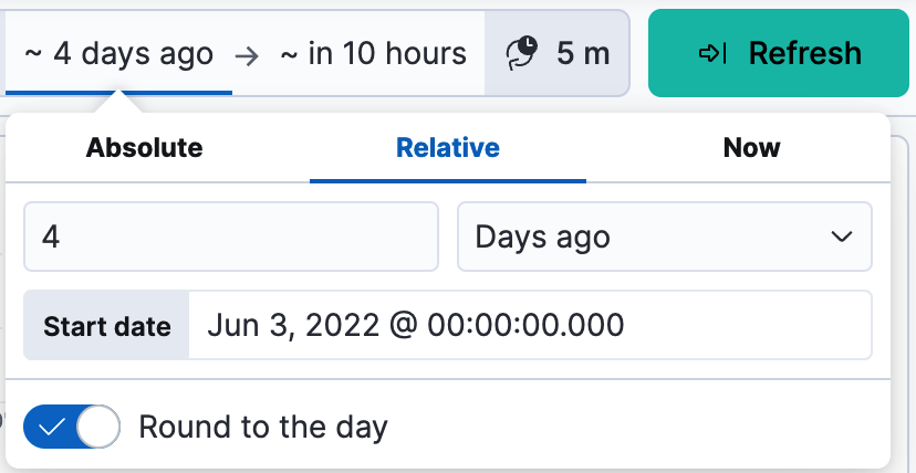 Time filter showing relative time Time filter showing relative time