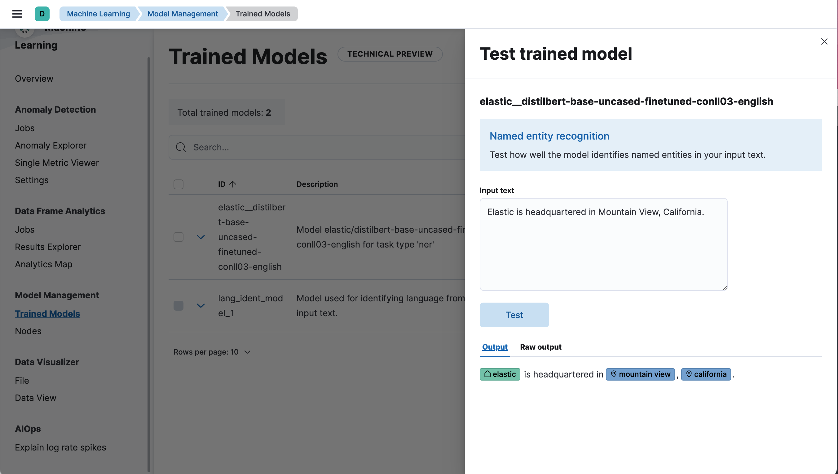 Test trained model UI Test trained model UI