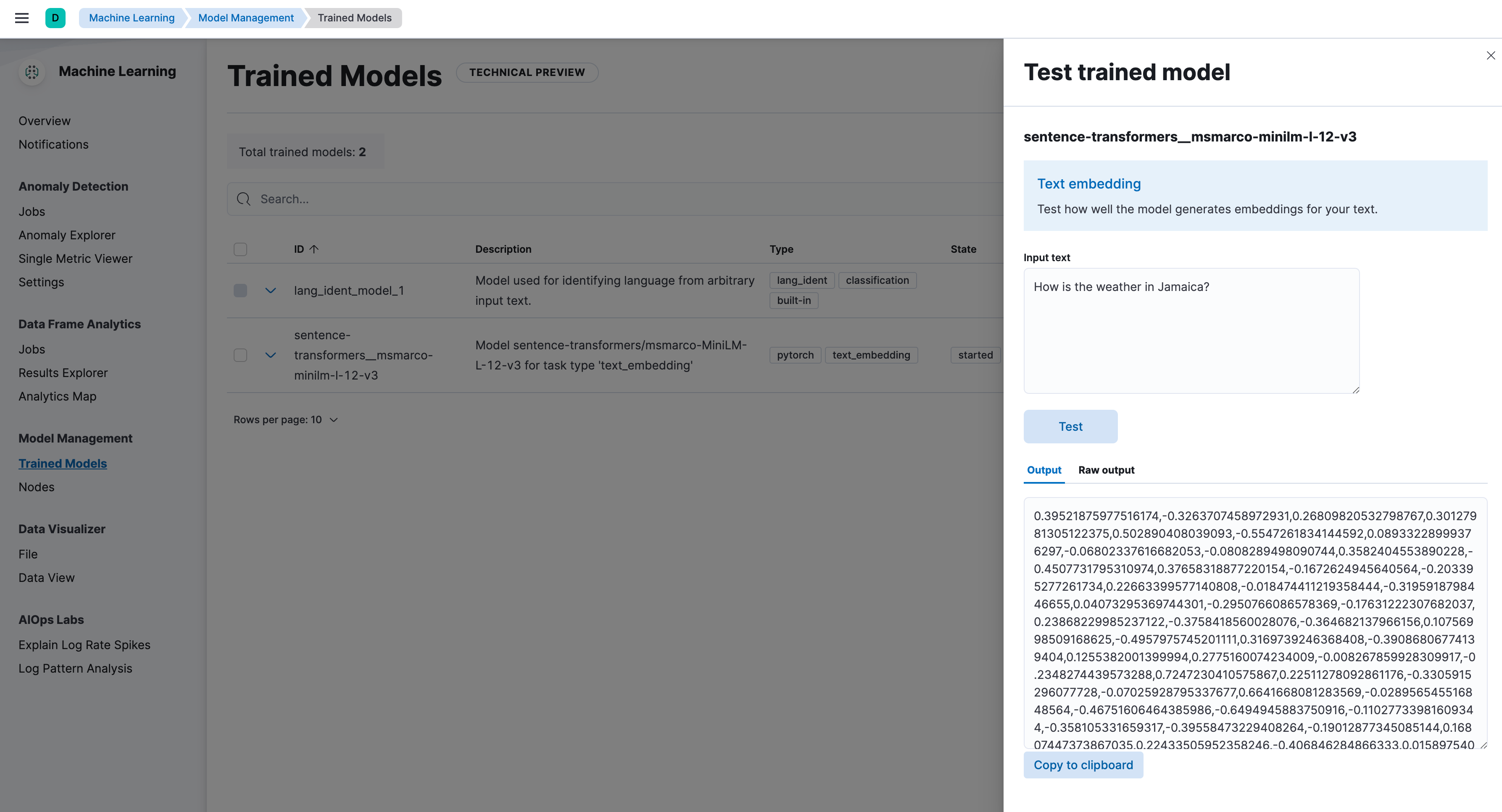 Test trained model UI Test trained model UI