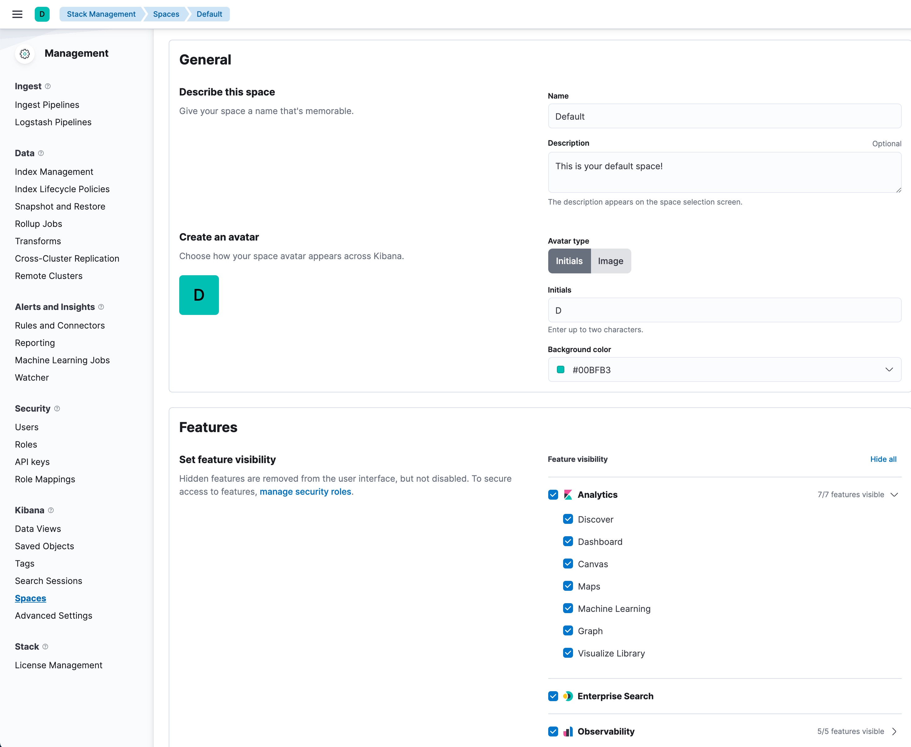 Manage spaces in Kibana Manage spaces in Kibana