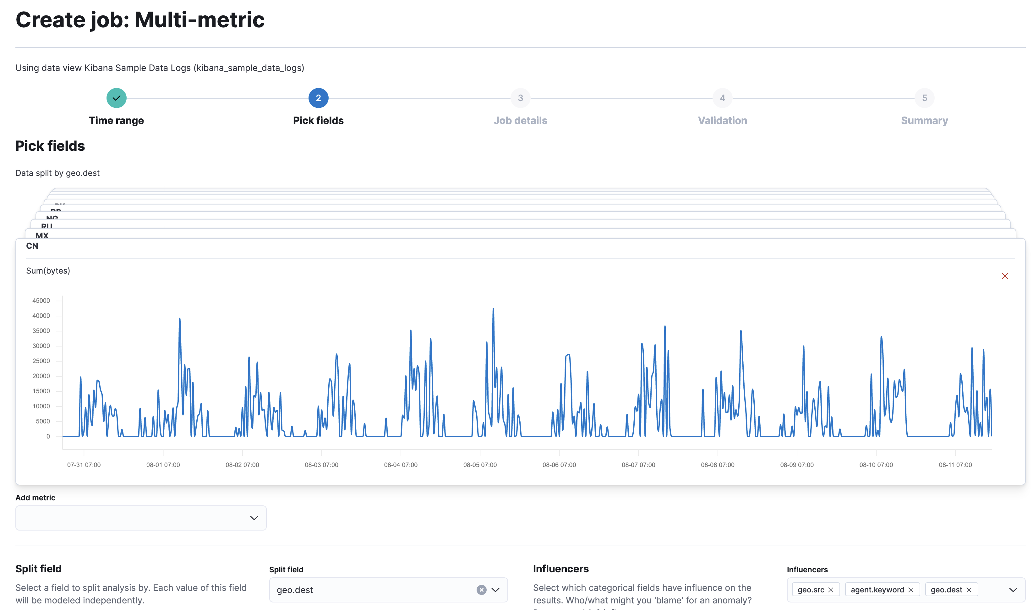 A screenshot of creating an anomaly detection job using the web logs data in Kibana A screenshot of creating an anomaly detection job using the web logs data in Kibana