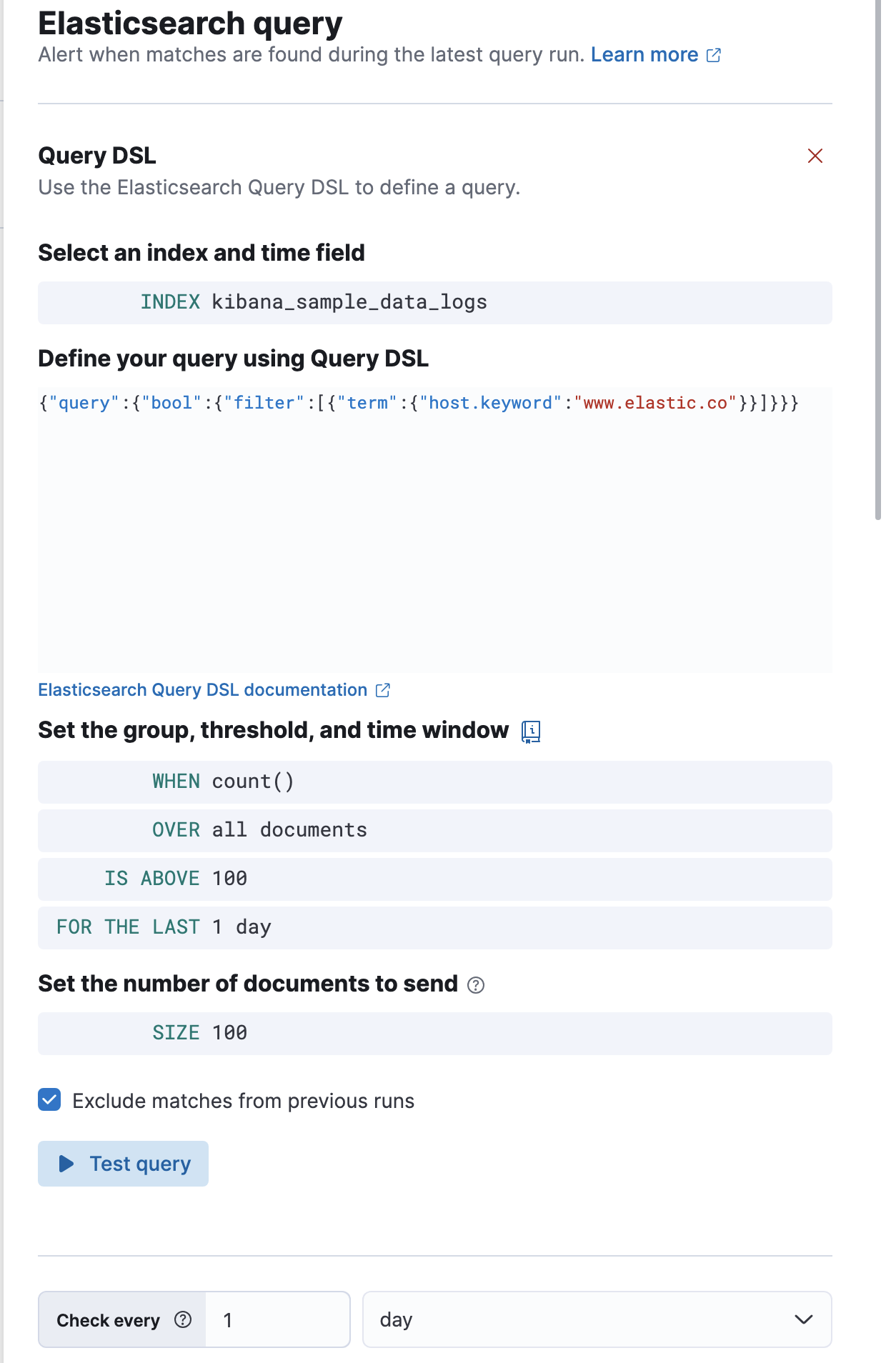 UI for defining rule conditions in an Elasticsearch query rule UI for defining rule conditions in an Elasticsearch query rule
