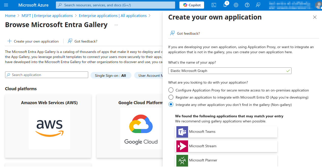 "create your own application" page