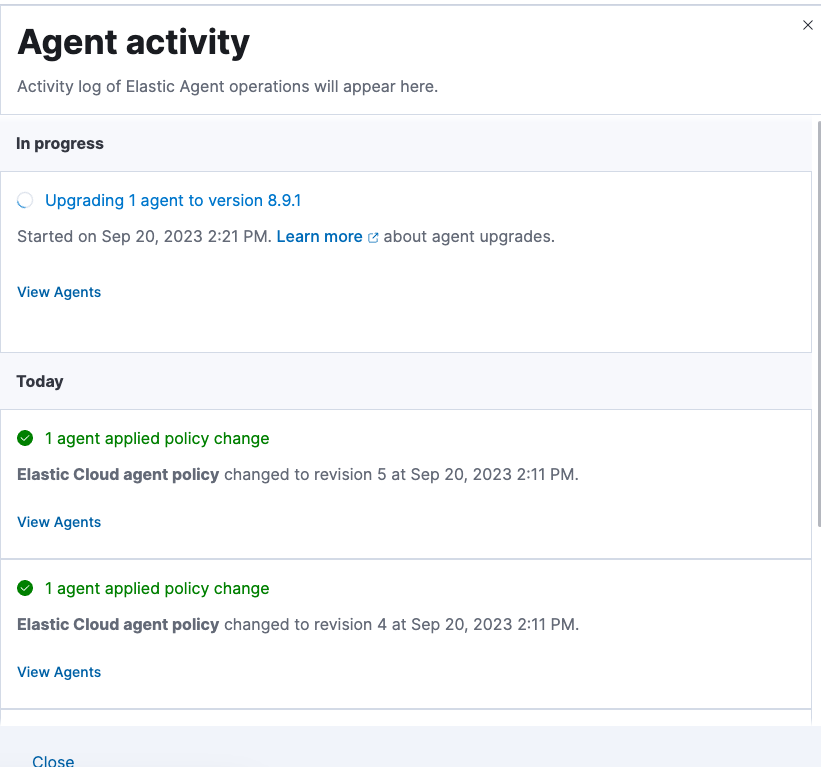 Agent activity panel Agent activity panel