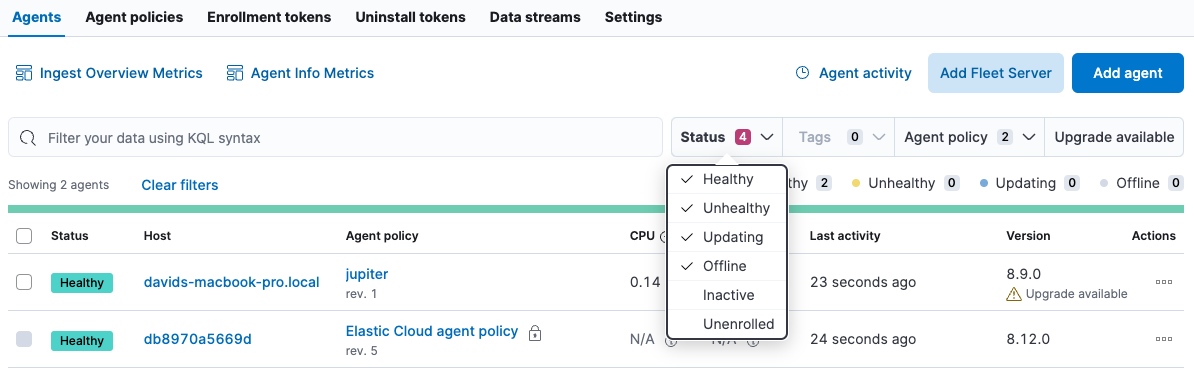 Agent Status dropdown with multiple statuses selected Agent Status dropdown with multiple statuses selected