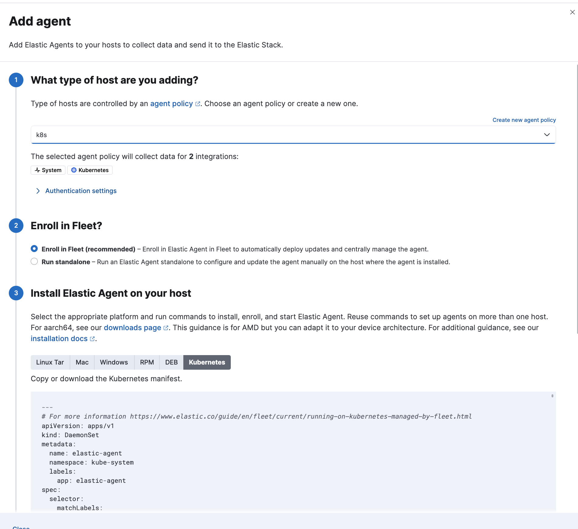 Elastic Agent with K8s Package manifest Elastic Agent with K8s Package manifest