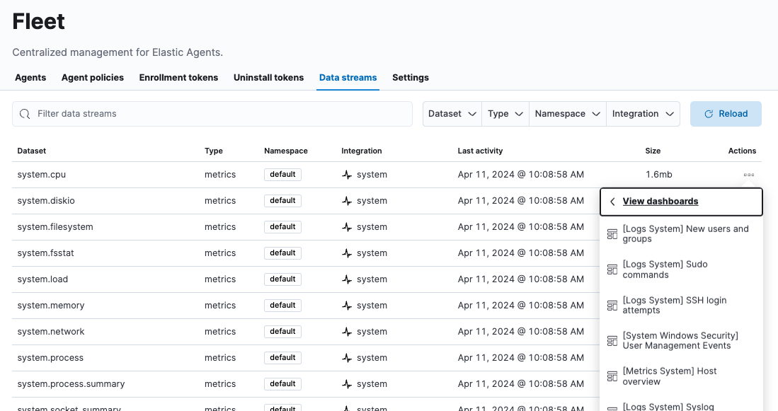 Data streams page Data streams page