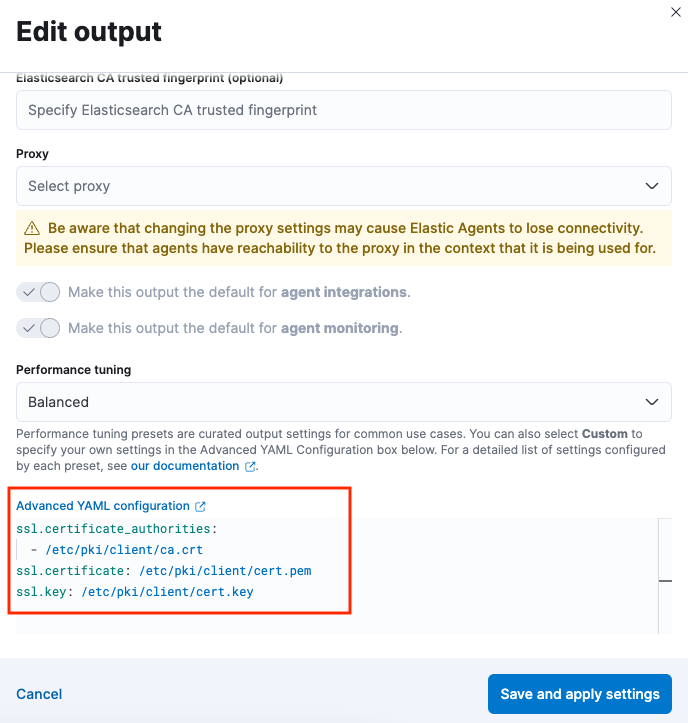Screen capture of output advanced yaml settings Screen capture of output advanced yaml settings