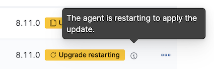 Granular upgrade details shown as hover text (agent is restarting to apply the update) Granular upgrade details shown as hover text (agent is restarting to apply the update)
