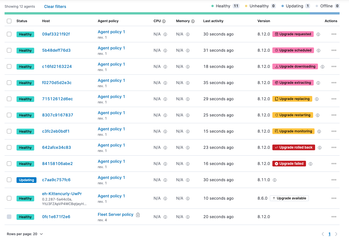 Detailed state of an upgrading agent Detailed state of an upgrading agent