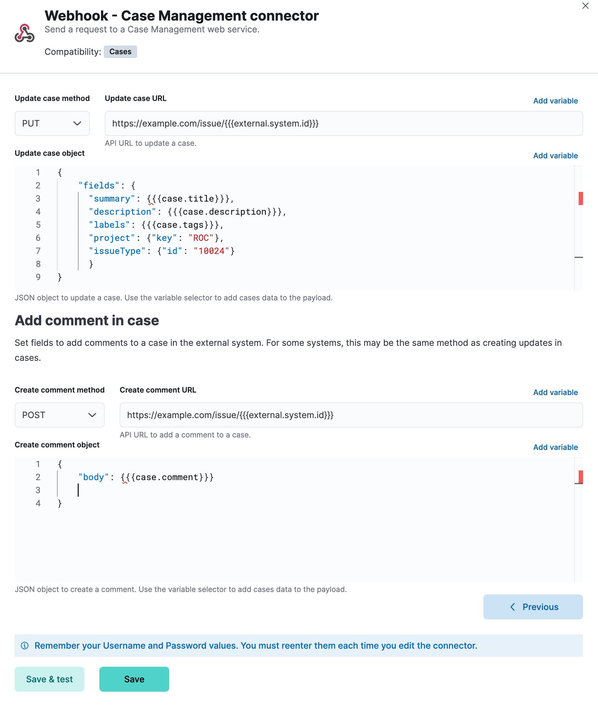 Add case update and comment details in the Webhook - Case Management connector Add case update and comment details in the Webhook - Case Management connector
