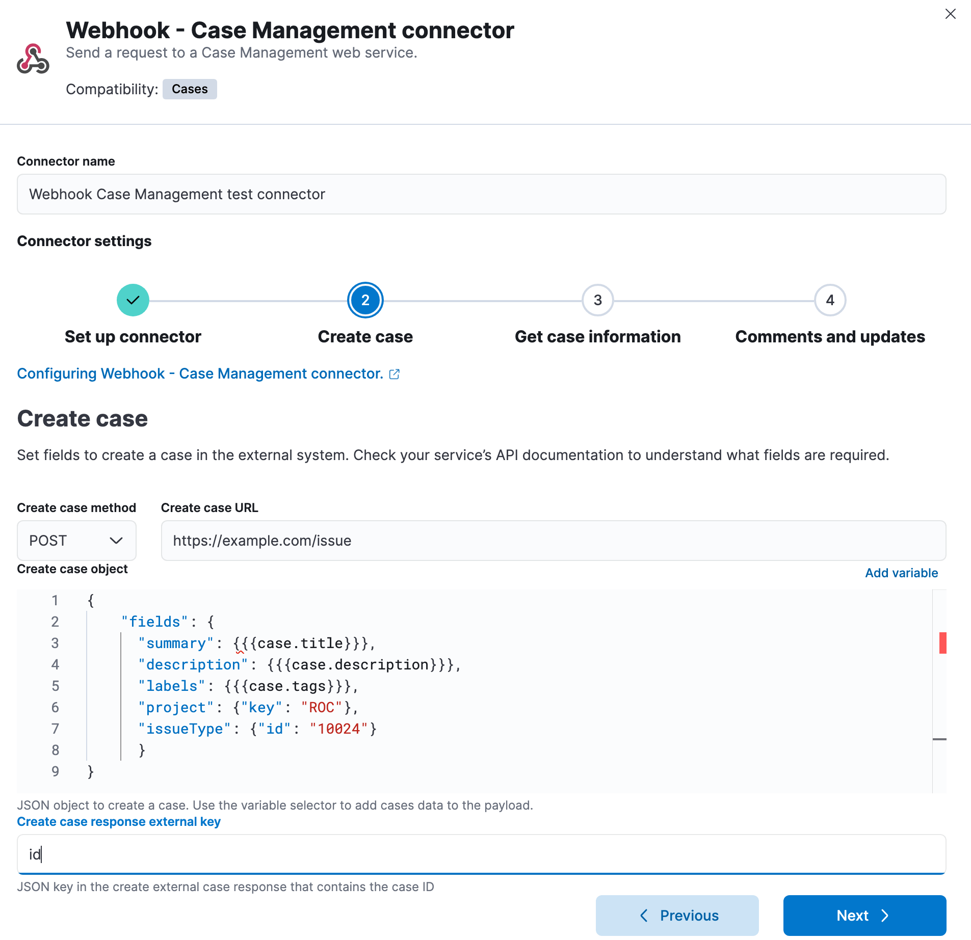 Add case creation details in the Webhook - Case Management connector Add case creation details in the Webhook - Case Management connector