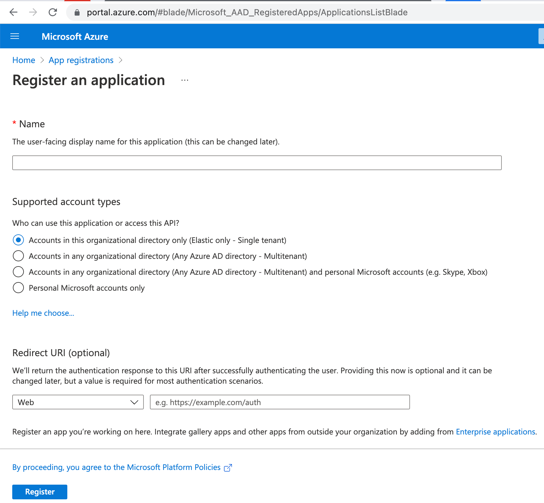 Register client application for MS Exchange Register client application for MS Exchange