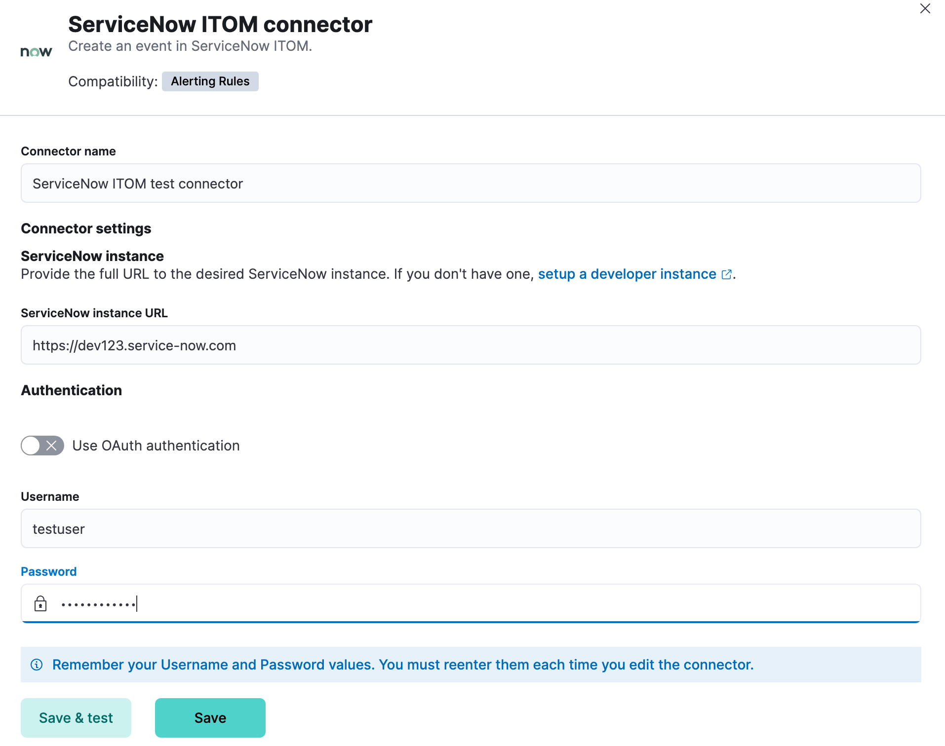ServiceNow ITOM connector using basic auth ServiceNow ITOM connector using basic auth