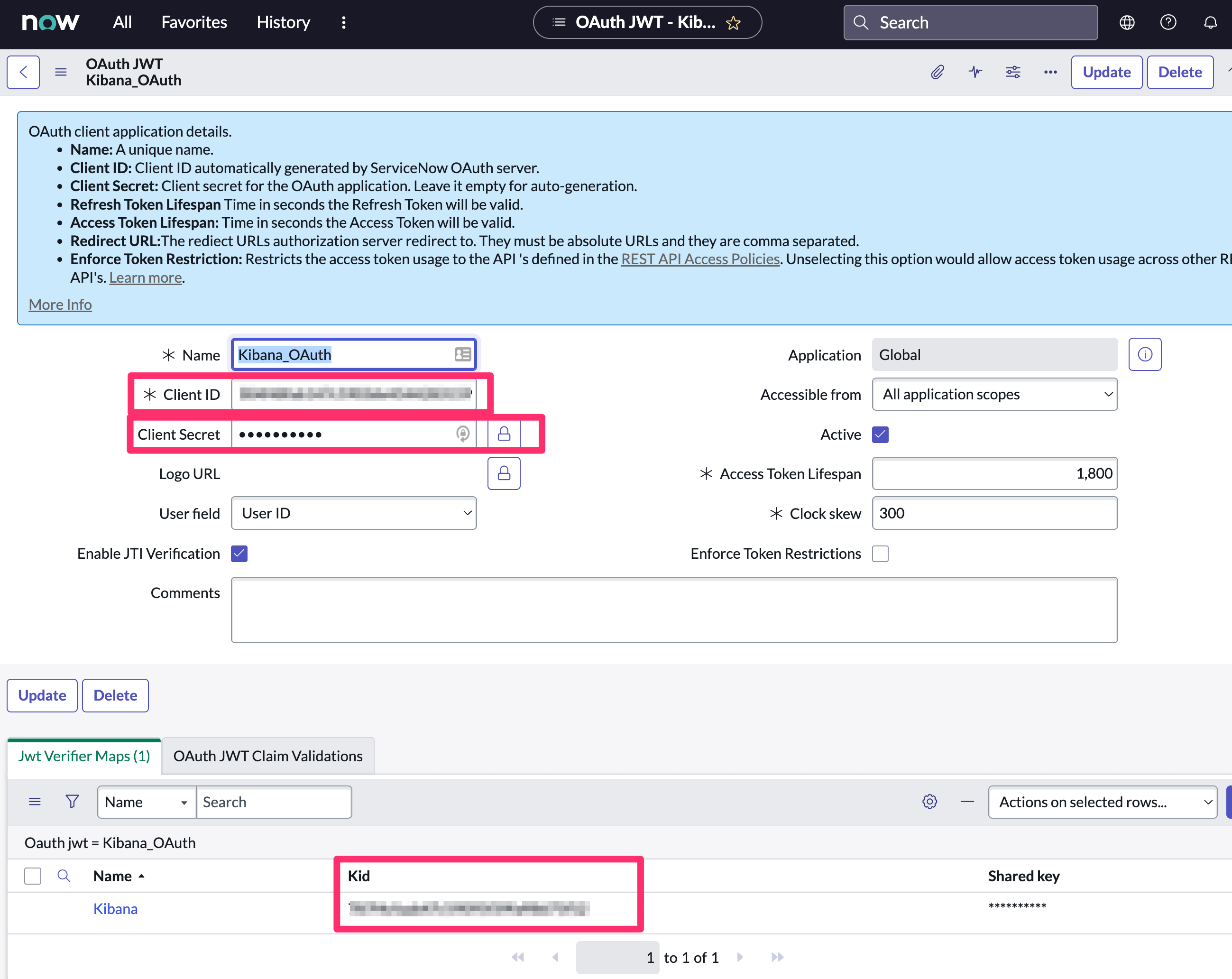 Shows where to find OAuth values in ServiceNow Shows where to find OAuth values in ServiceNow