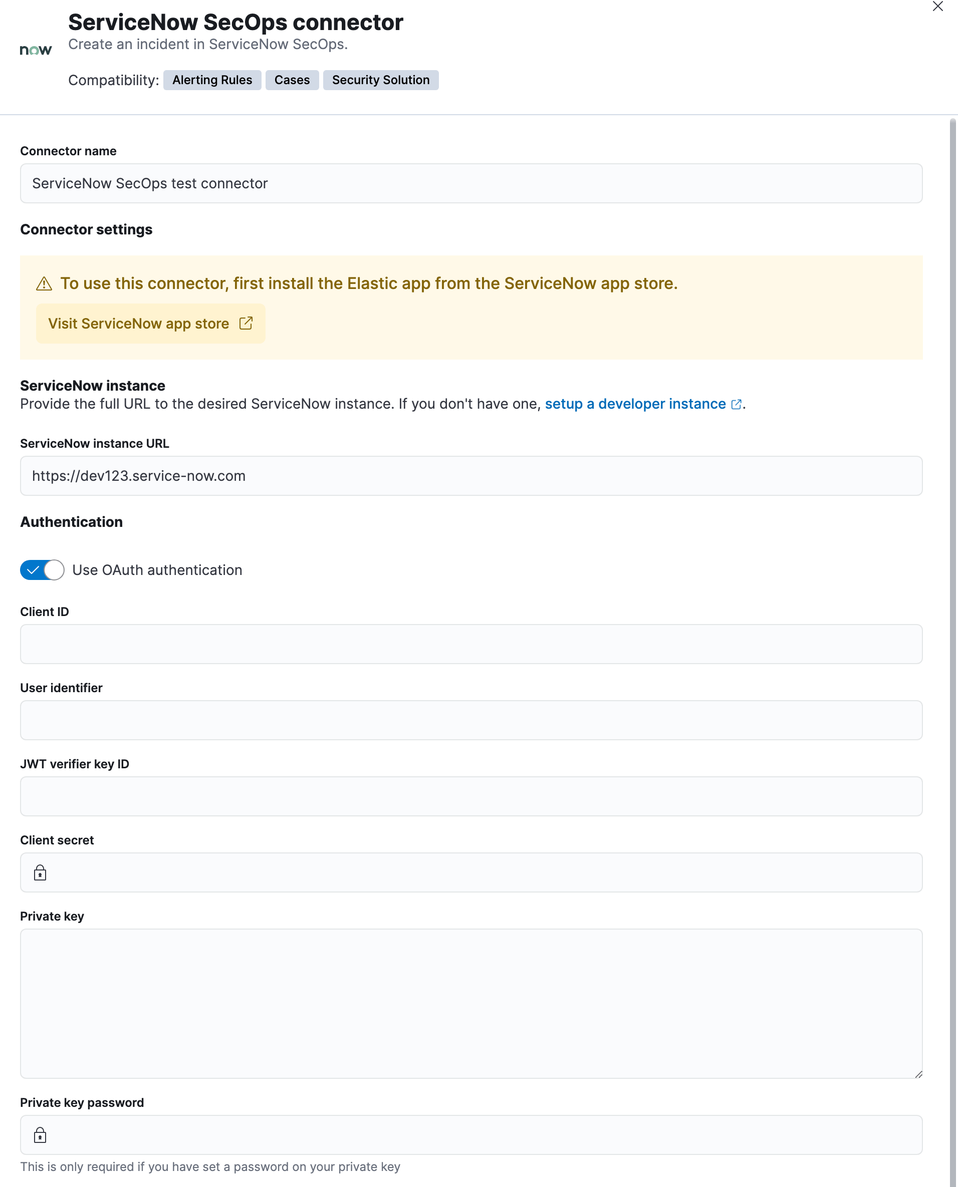 ServiceNow SecOps connector using OAuth ServiceNow SecOps connector using OAuth