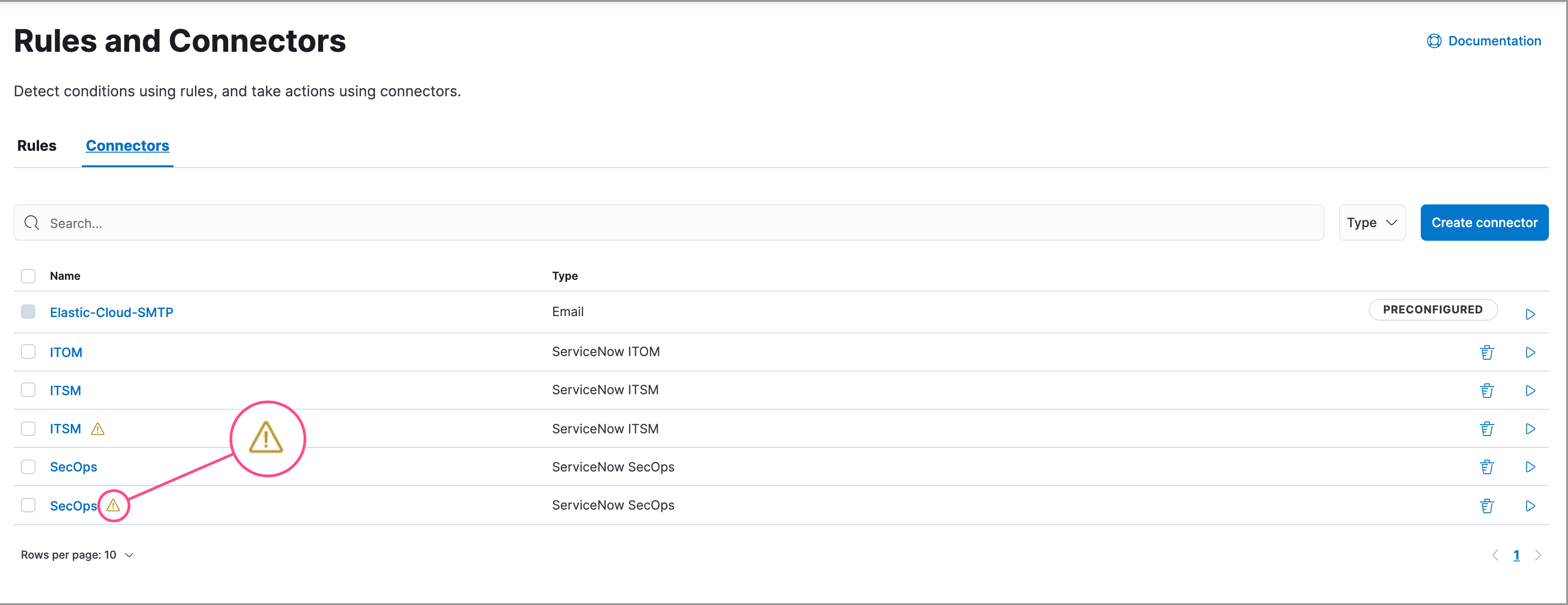 Shows deprecated ServiceNow connectors Shows deprecated ServiceNow connectors