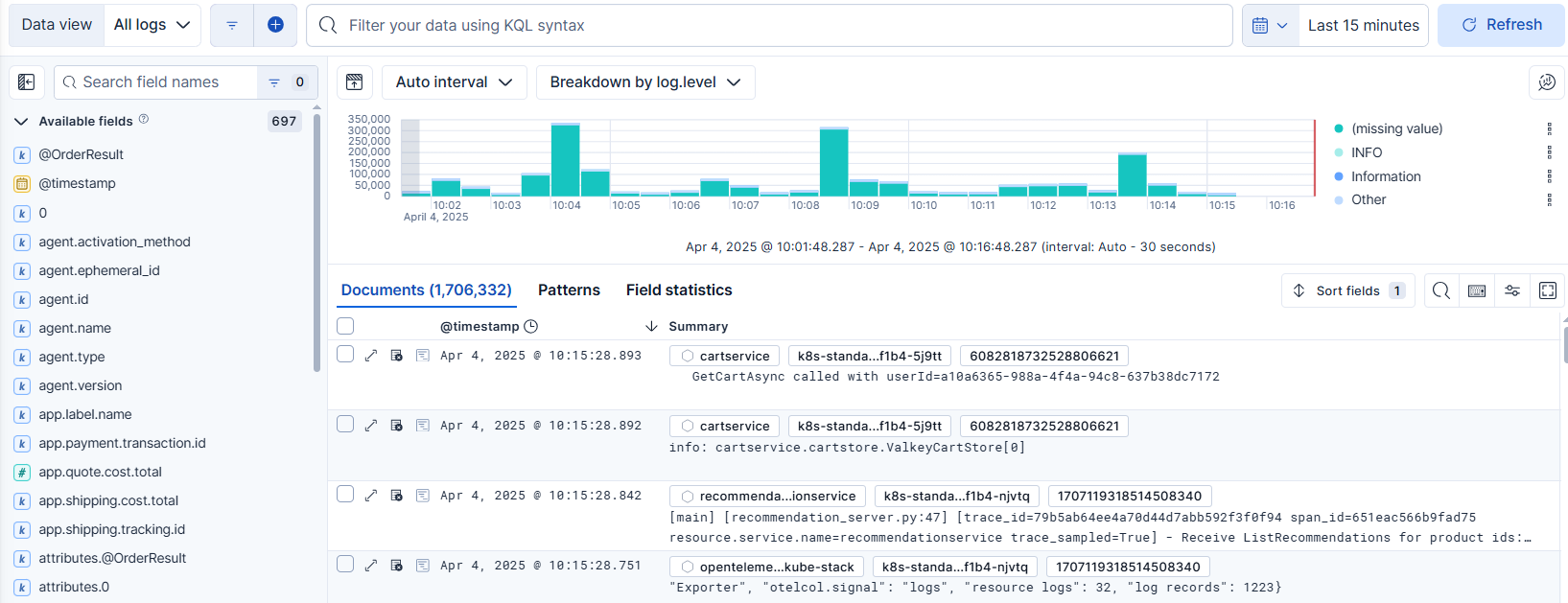 Discover showing log events Discover showing log events