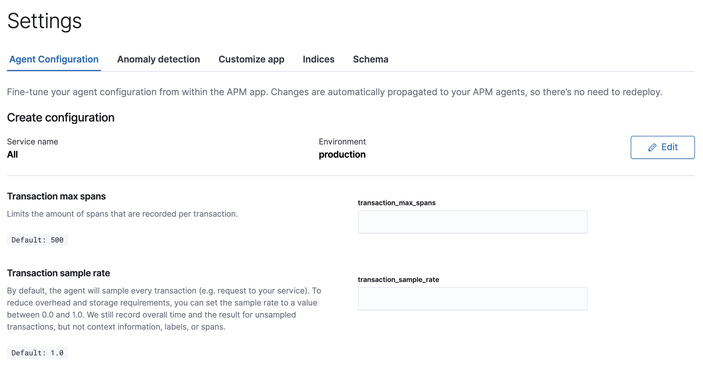APM central configuration in Kibana APM central configuration in Kibana