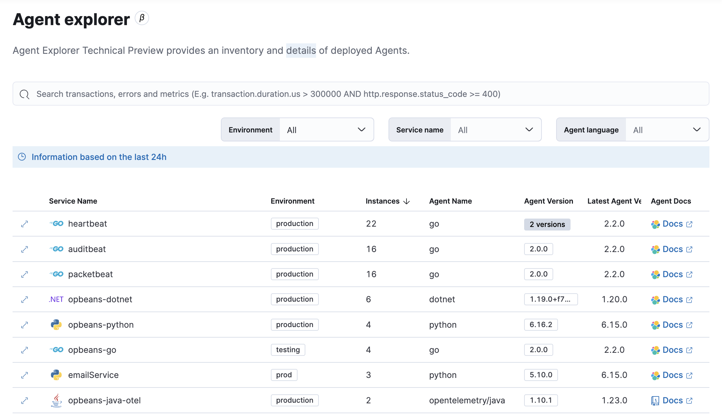 APM agent explorer APM agent explorer