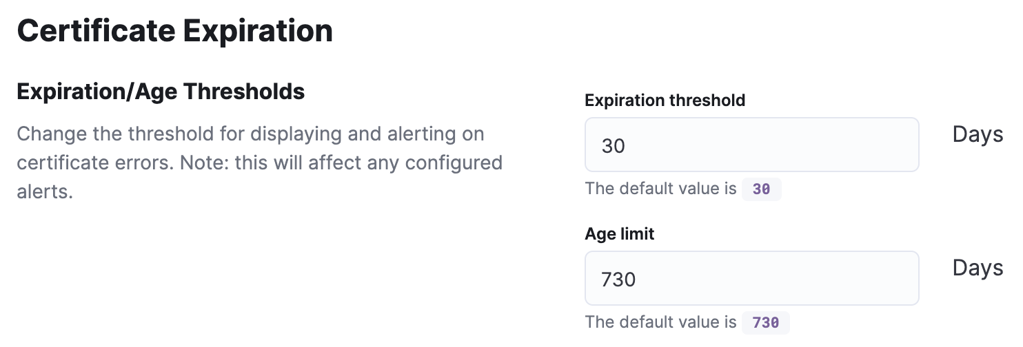 Certificate expiry settings Certificate expiry settings