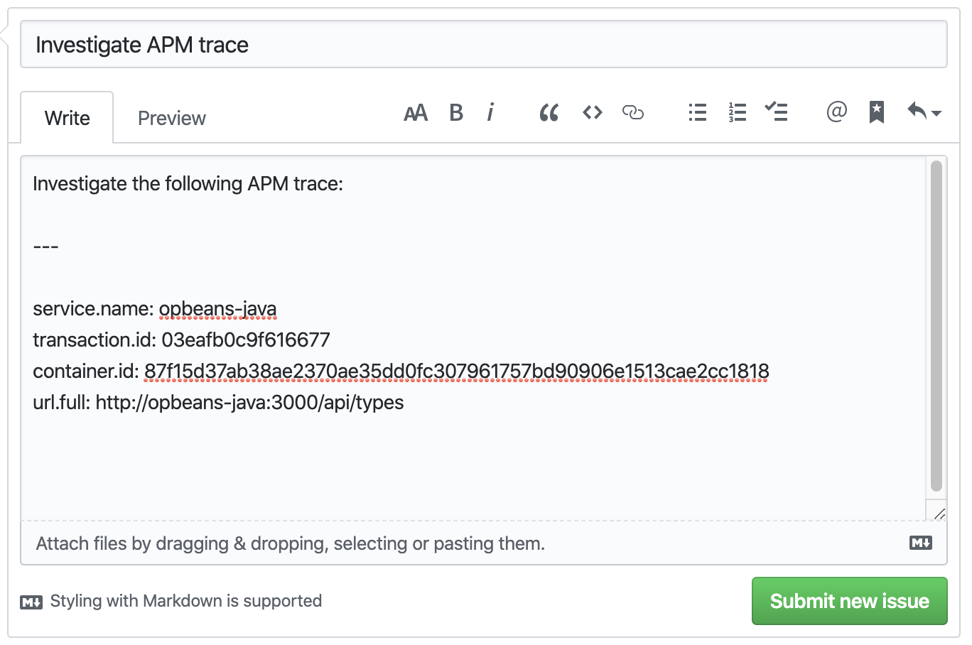 Example github issue Example github issue
