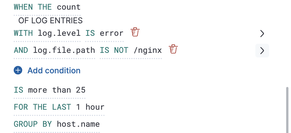 Log threshold grouped Elasticsearch query example Log threshold grouped Elasticsearch query example