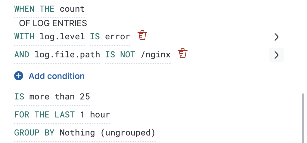 Log threshold ungrouped Elasticsearch query example Log threshold ungrouped Elasticsearch query example
