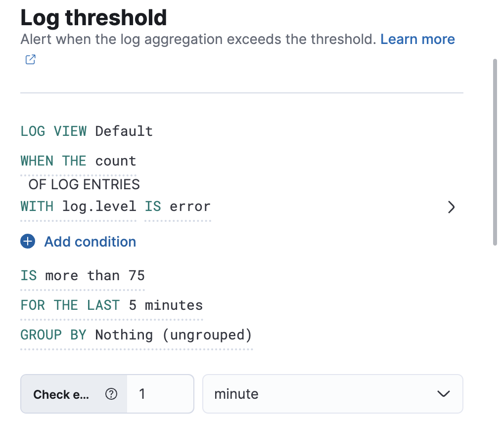 Log threshold alert configuration Log threshold alert configuration