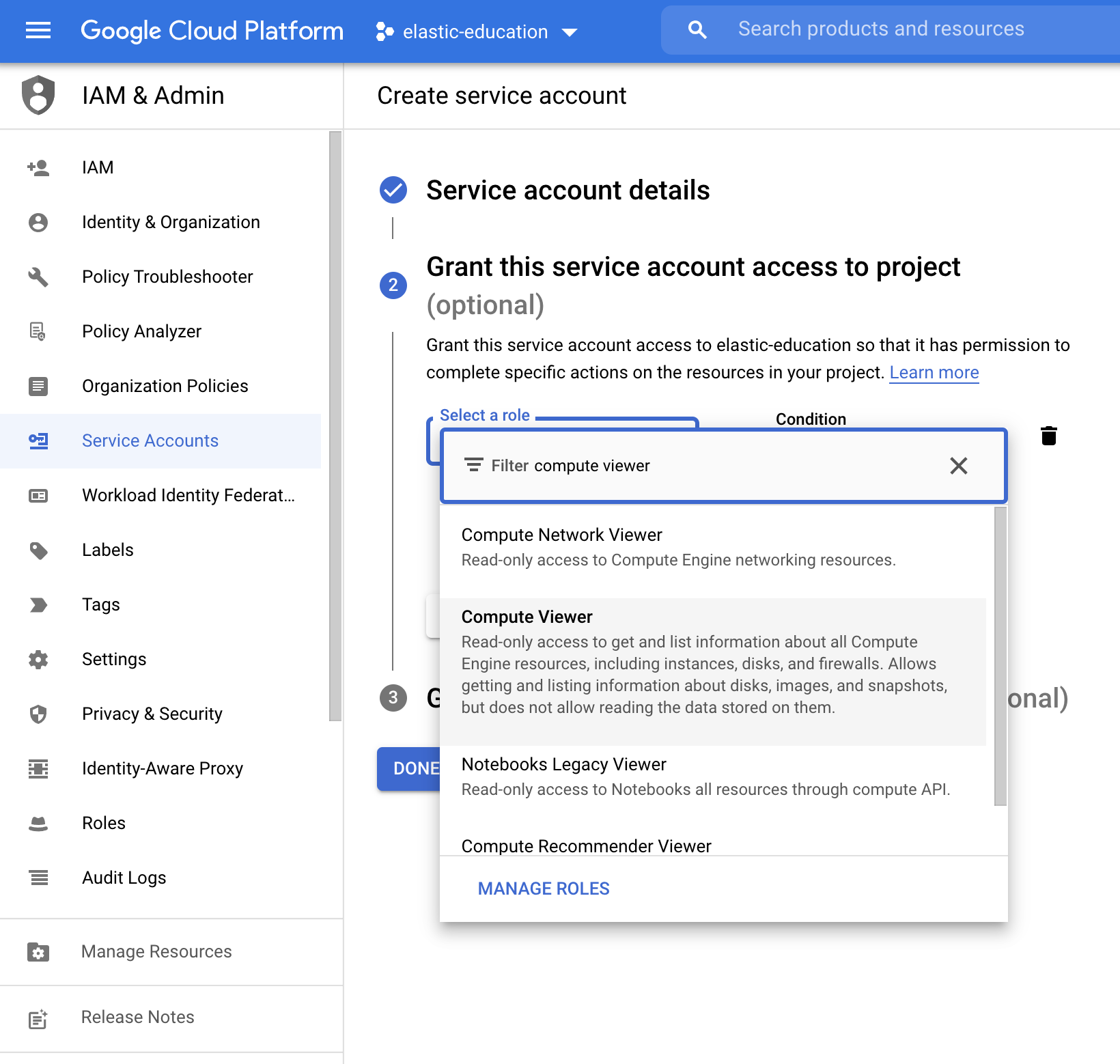 Service account roles compute viewer Service account roles compute viewer