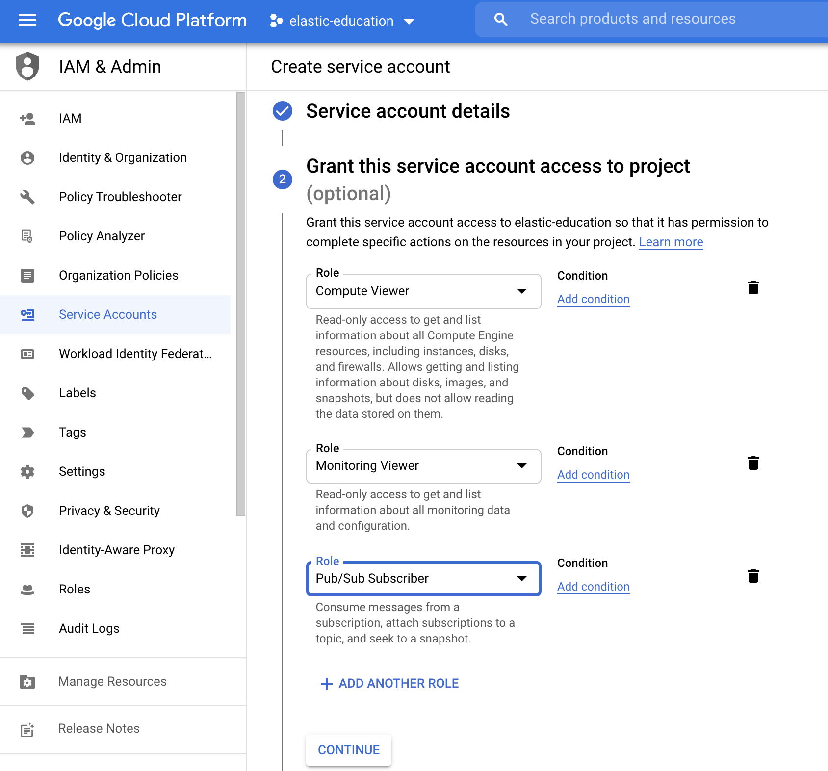 Service account roles result Service account roles result