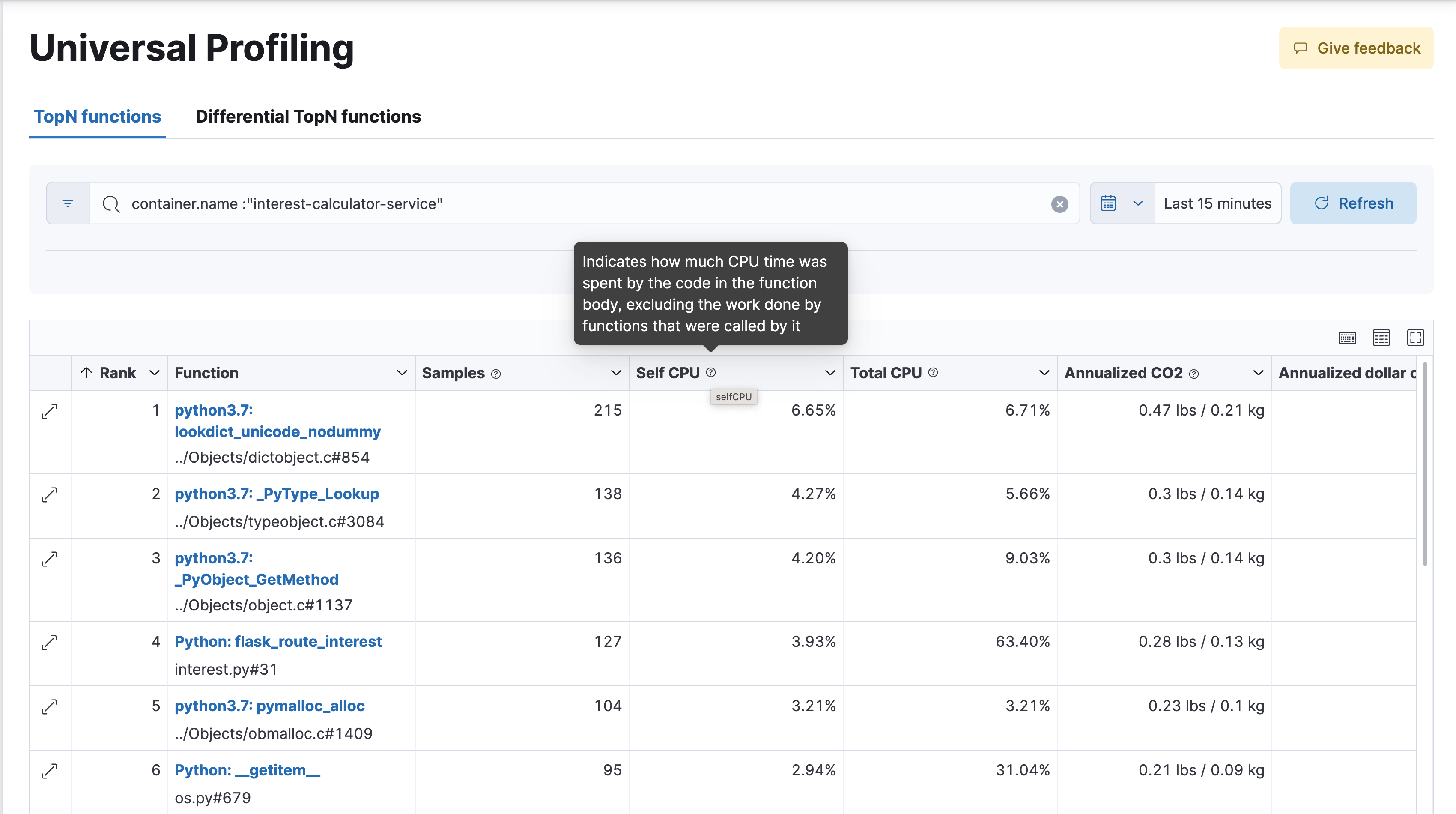 profiling functions default view profiling functions default view