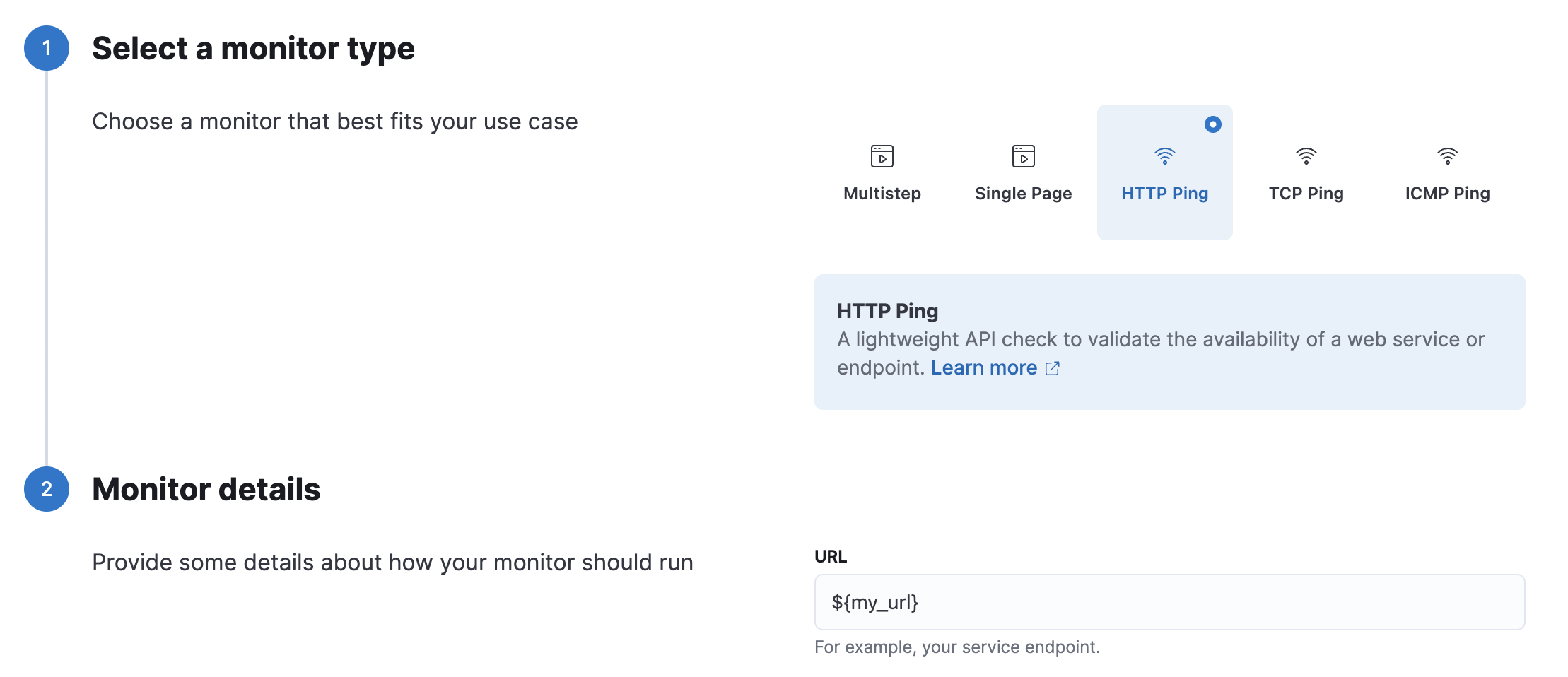 Use a param in a lightweight monitor created in the Synthetics UI Use a param in a lightweight monitor created in the Synthetics UI