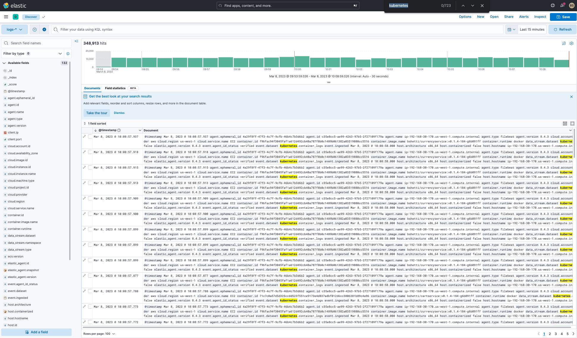 Kubernetes logs in Discover Kubernetes logs in Discover