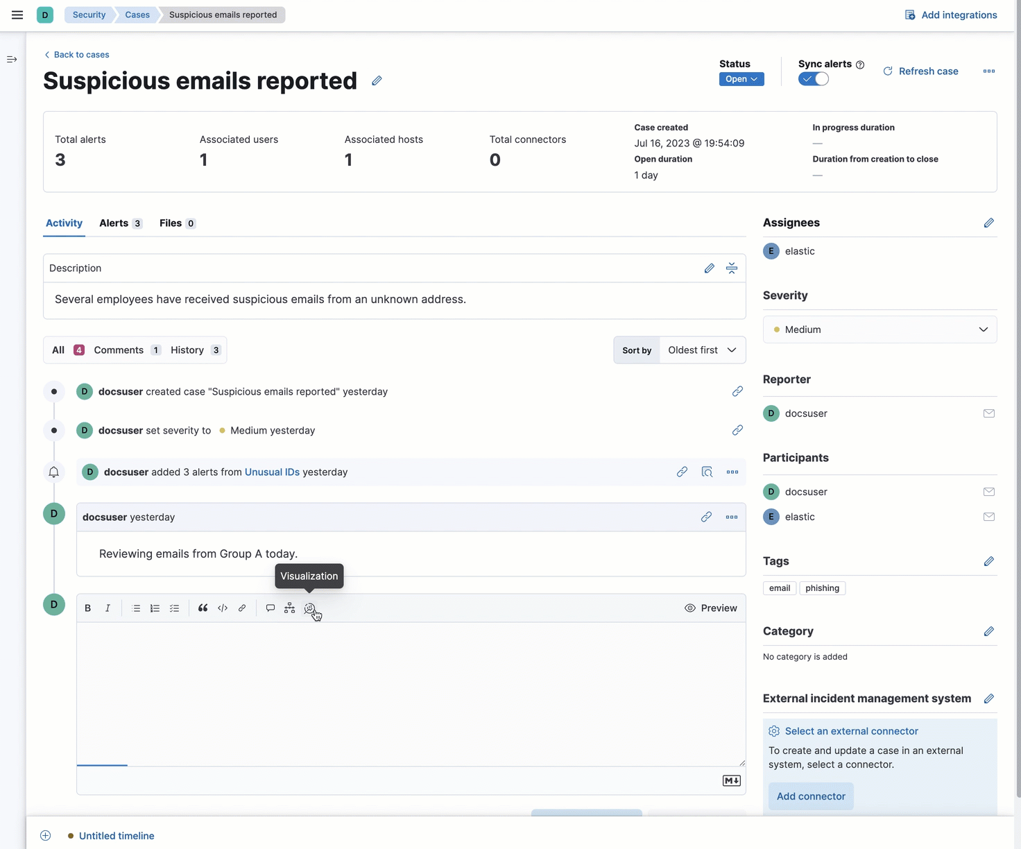 Shows how to add a visualization to a case Shows how to add a visualization to a case