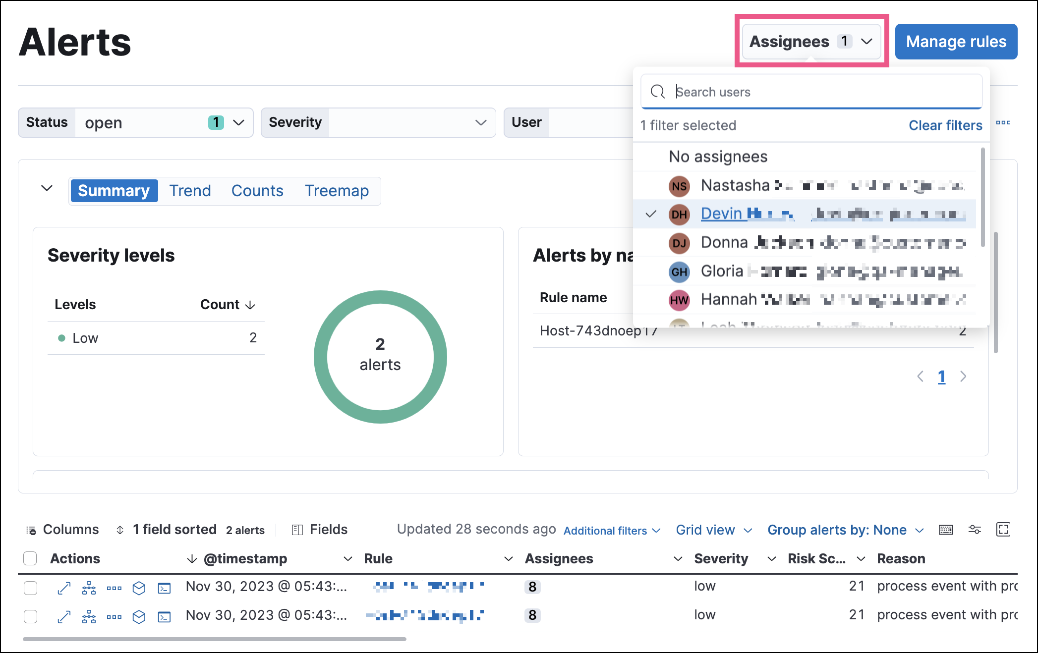 Filtering assigned alerts Filtering assigned alerts